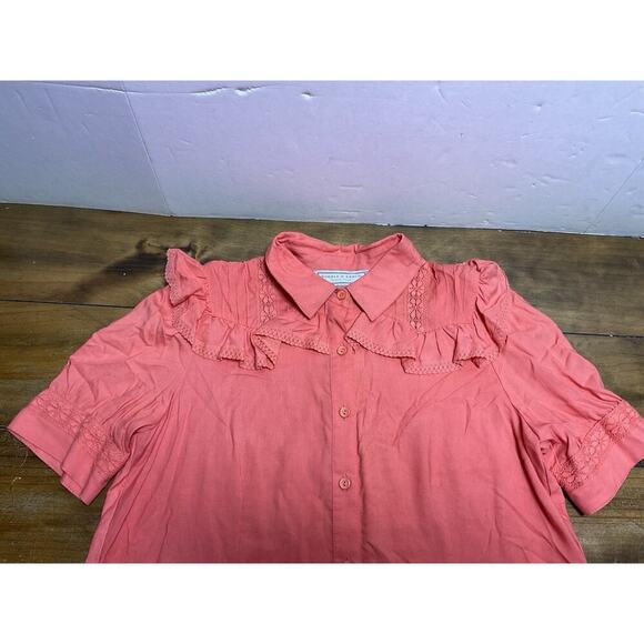 Double D Ranch Rosalie Coral Pink Ruffle Button Up Top Size M - Picture 2 of 12
